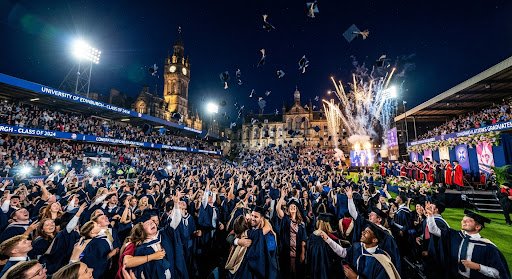 Graduation celebration at night